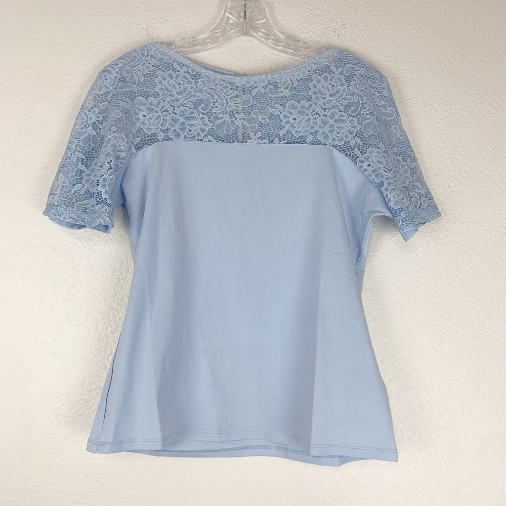 Anne Fontaine Shirt Womens 42 M Pevina Lace Top Parisian Blue Feminine Delicate.